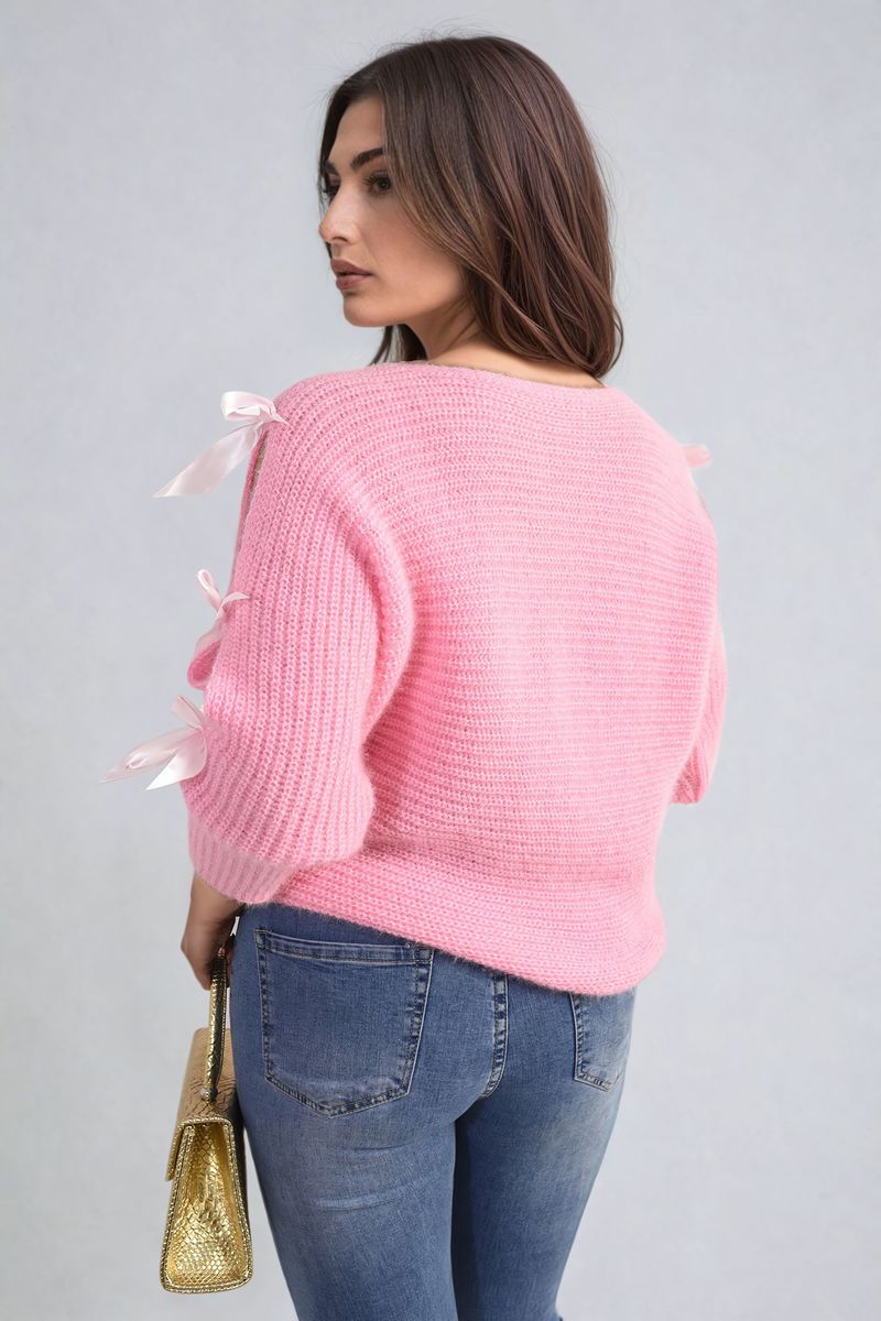 Cut Out Tie Bow Sleeve Detail Chunky Knitted Top