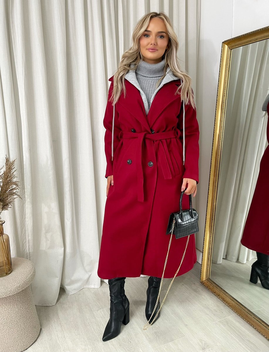 Belted Button Hooded Trench Coat