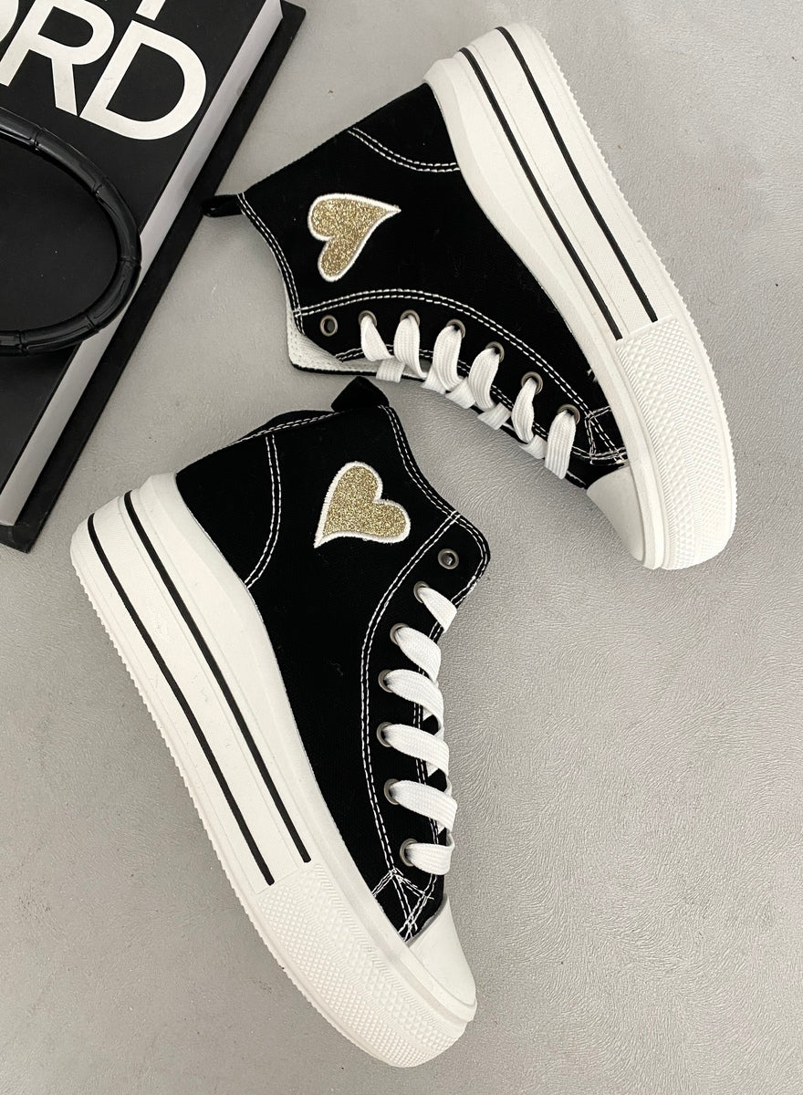 High Top Lace Up Heart Detailed Kids Trainers