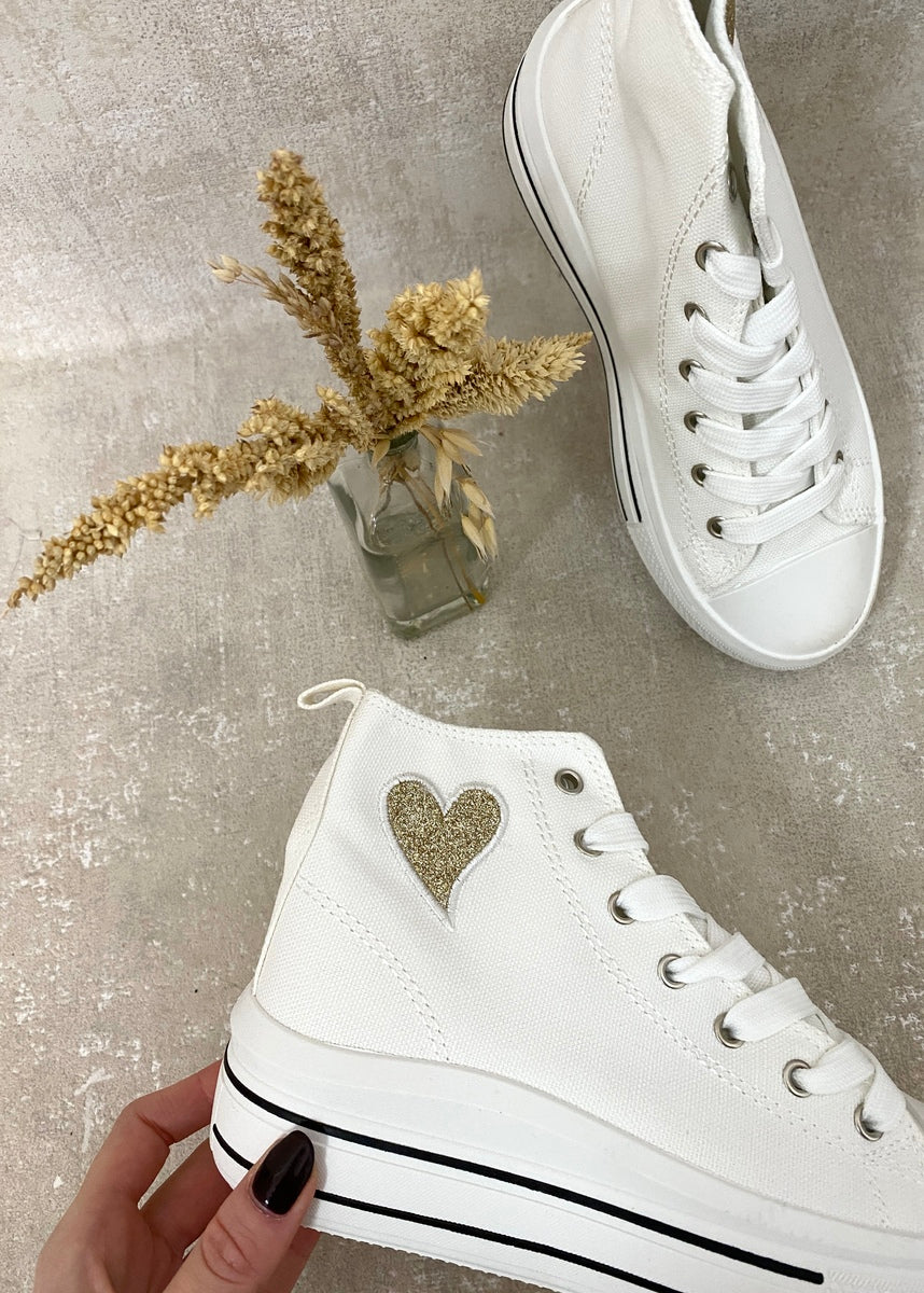 High Top Lace Up Heart Detailed Kids Trainers