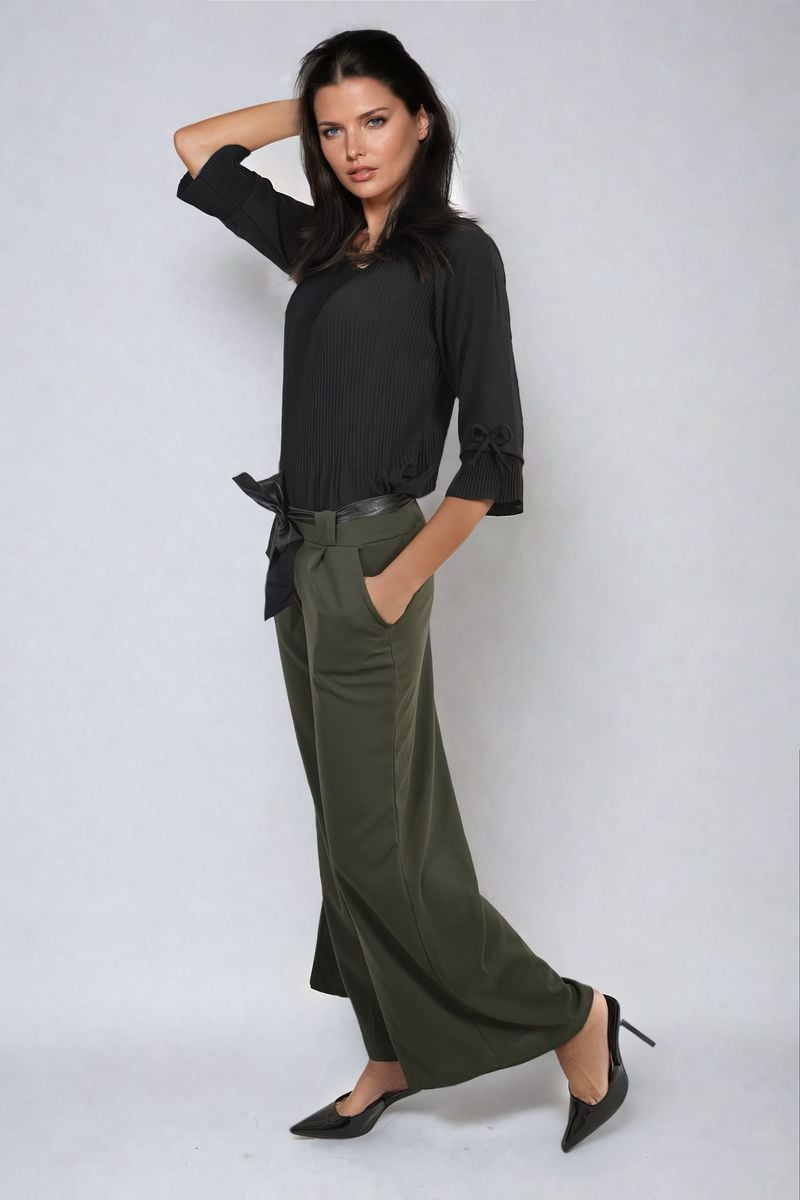 Belted High Waist Wide Leg Trouser