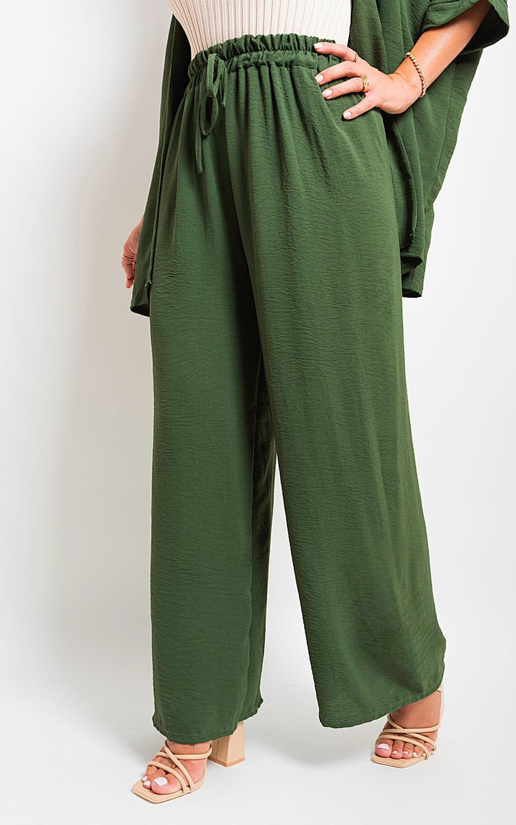 Drawstring Gathered Waist Wide Leg Trouser