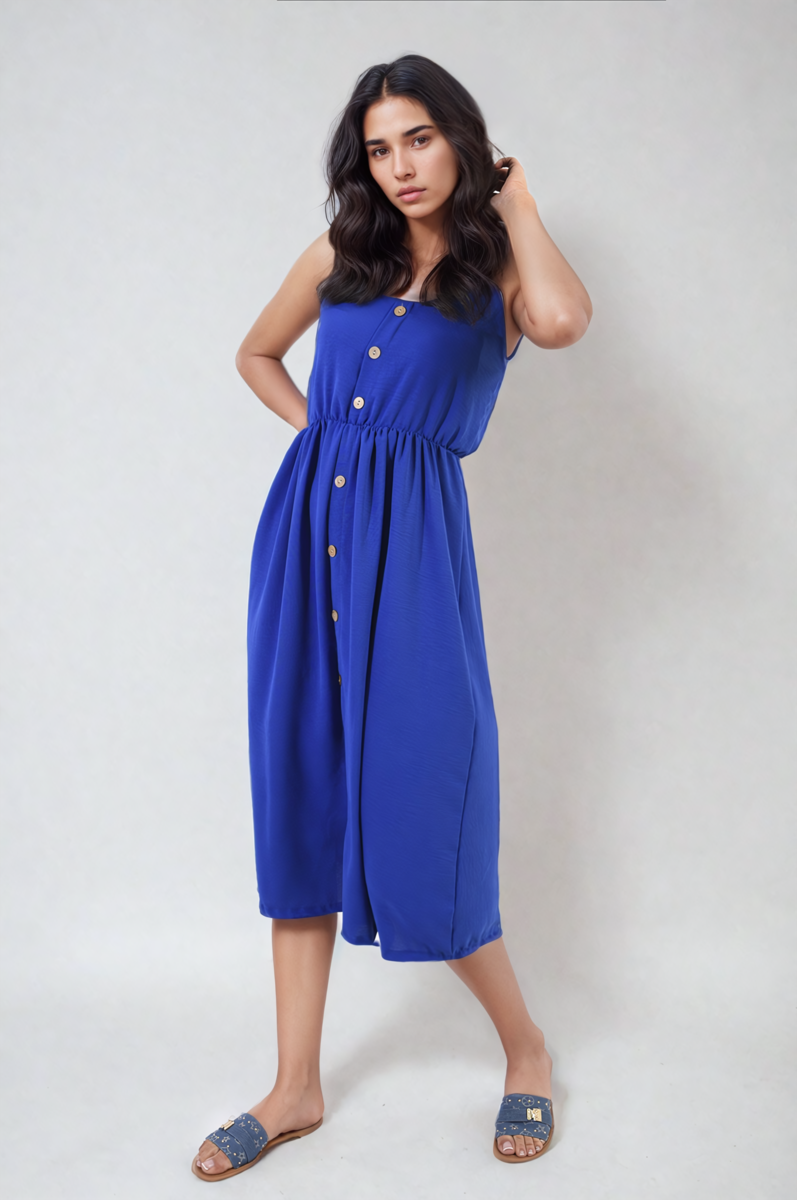 Button Front Strappy Midi Dress