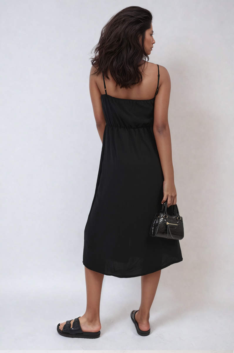 Button Front Strappy Midi Dress