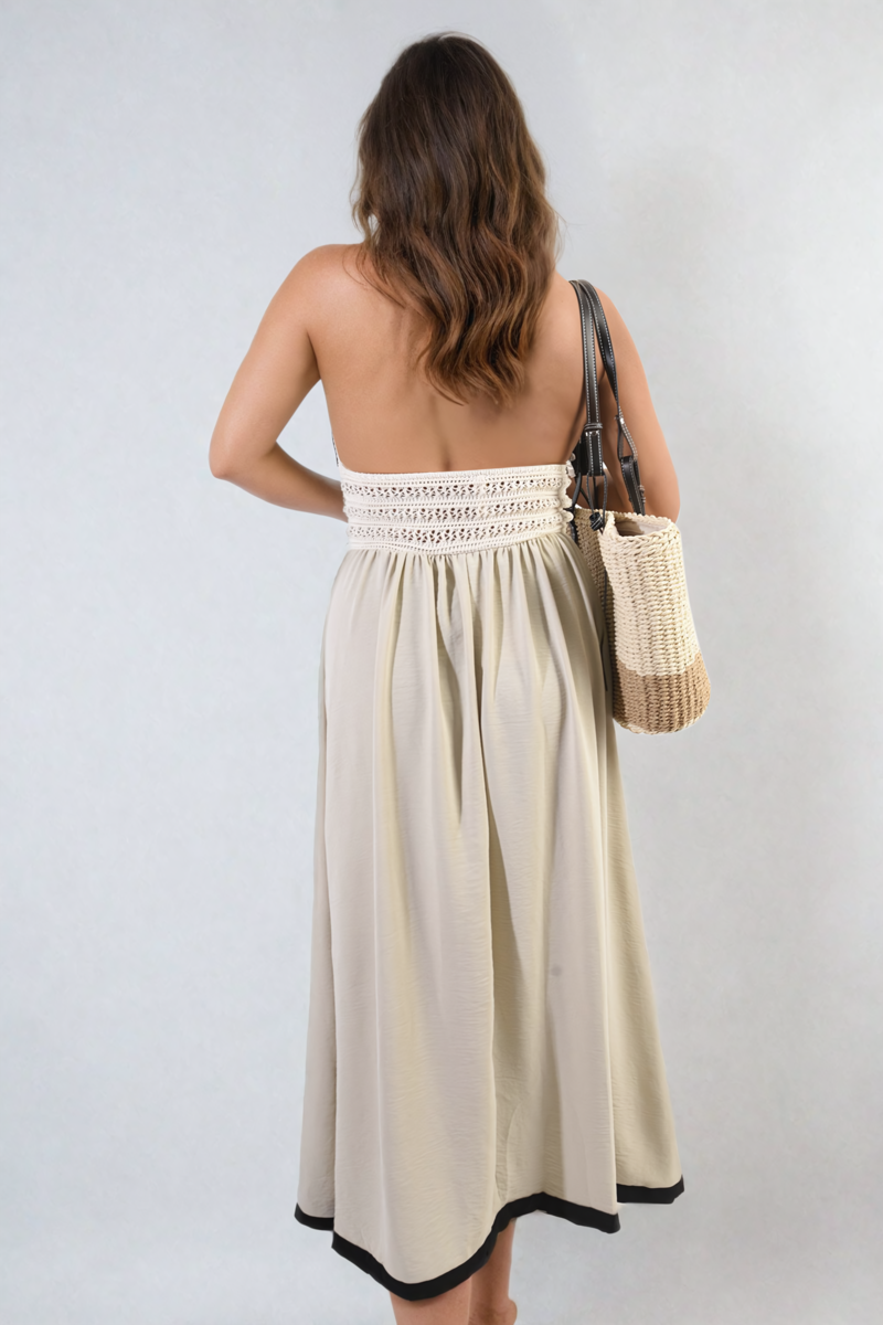 Crochet V-Neck Halter Backless Maxi Dress