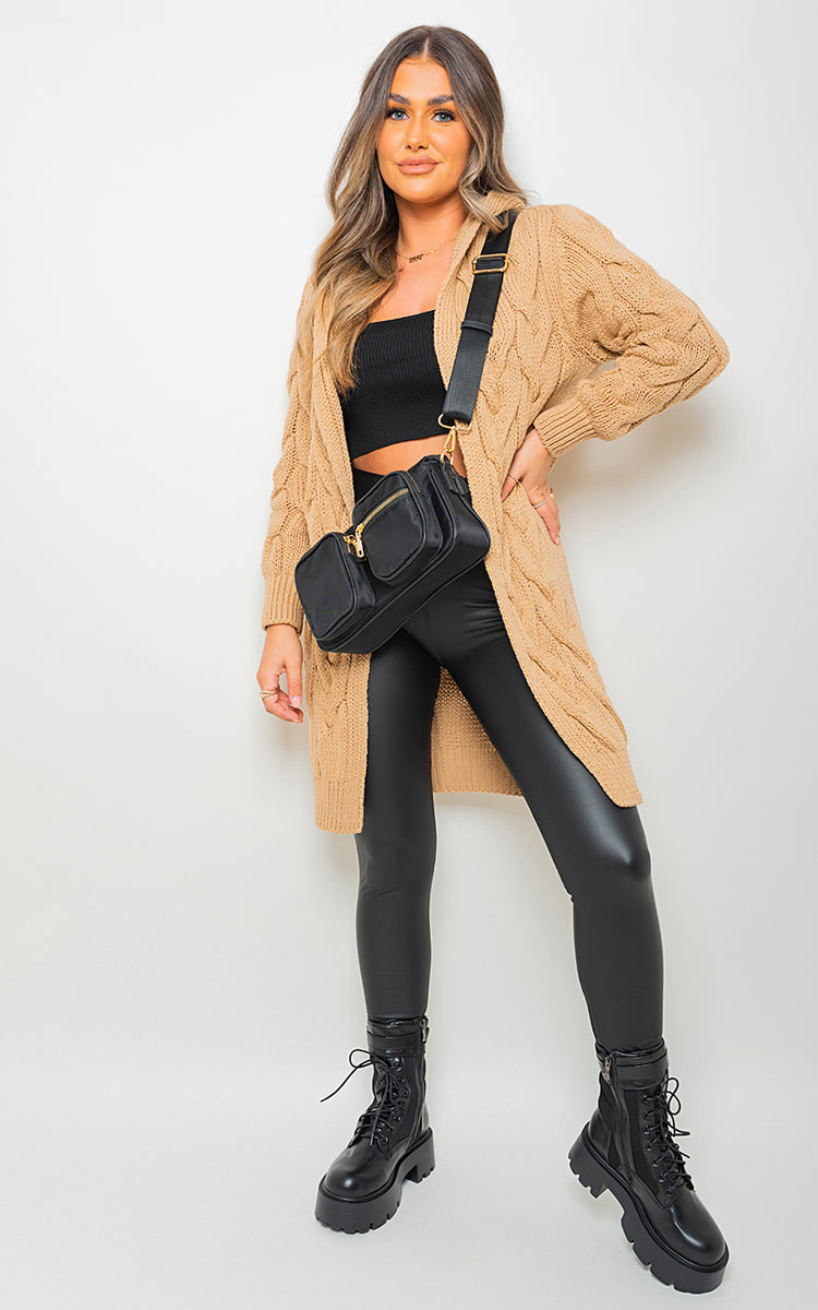 Chunky Cable Knitted Oversized Longline Hooded Cardigan